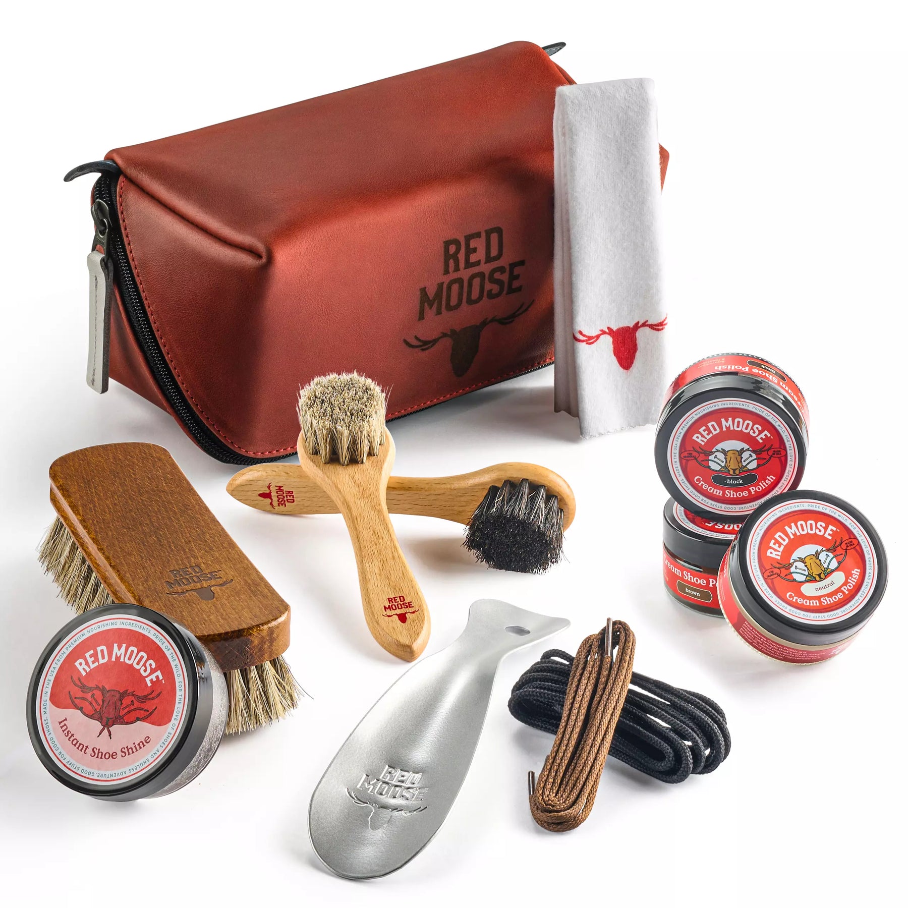 Red Moose Premium Shoe Polish Kit Cognac 12 Piece Footwear