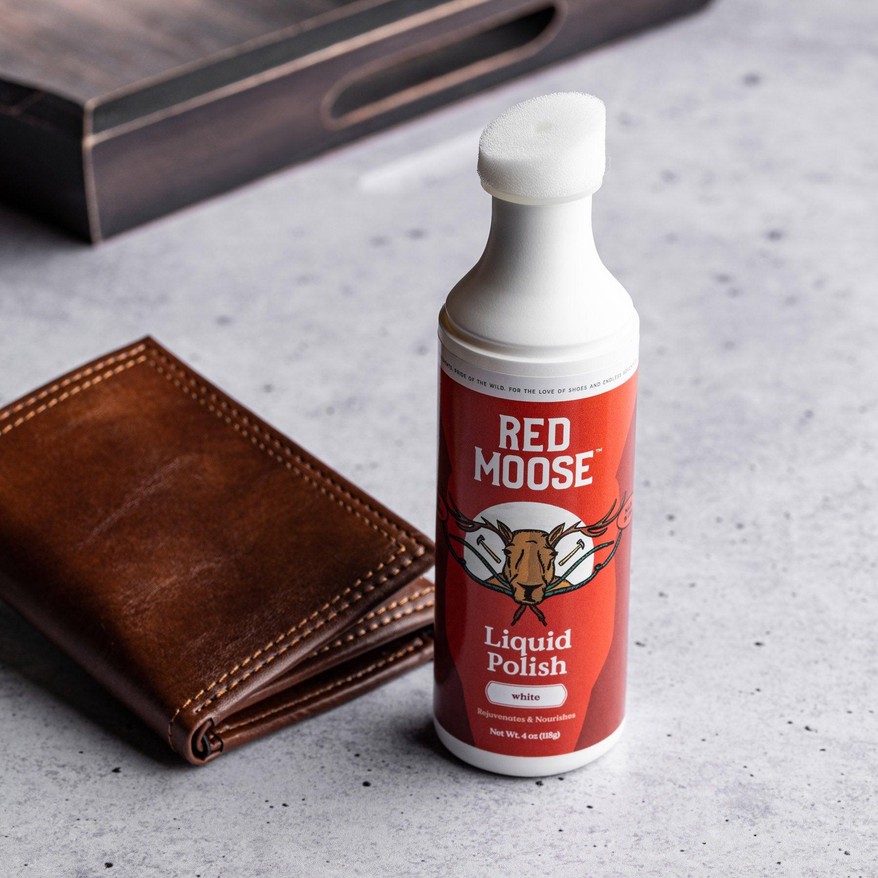 Red Moose Liquid Shoe Polish - 4 oz White - for Leather, Boots and Dress Shoes